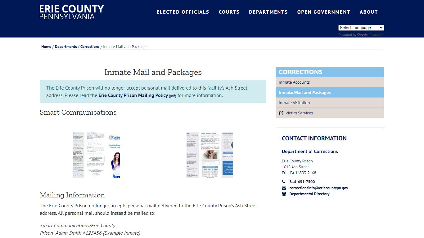 Inmate Mail and Packages | Erie County, PA